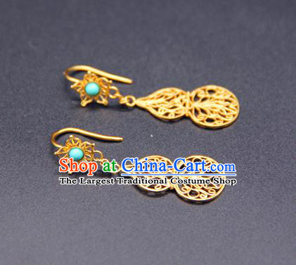 Handmade Traditional Court Golden Gourd Earrings Jewelry Chinese Ancient Qing Dynasty Queen Ear Accessories