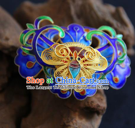 Handmade Traditional Court Golden Butterfly Necklace Jewelry Chinese Ancient Qing Dynasty Enamel Pendant Accessories