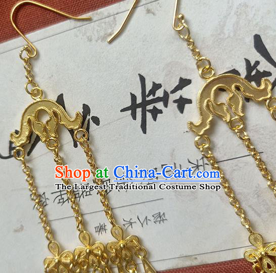 Handmade Traditional Court Golden Tassel Ear Jewelry Chinese Ancient Qing Dynasty Princess Earrings Accessories