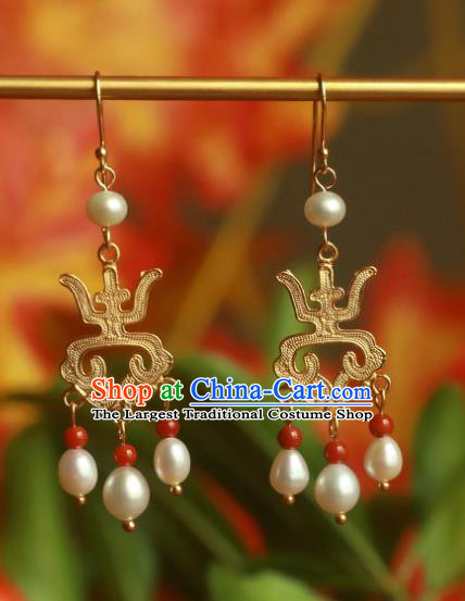 Handmade Chinese Traditional Ming Dynasty Tassel Earrings Accessories Ancient Court Golden Ear Jewelry