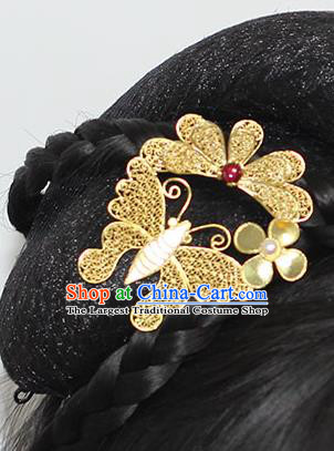 China Handmade Court Garnet Hair Stick Traditional Palace Hair Jewelry Ancient Ming Dynasty Empress Golden Butterfly Hairpin