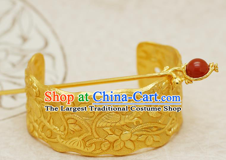 China Traditional Ming Dynasty Prince Golden Hairdo Crown Ancient Noble Childe Hairpin Hair Accessories