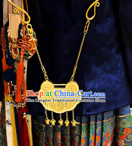 China Traditional Ming Dynasty Golden Tassel Longevity Lock Ancient Empress Necklace