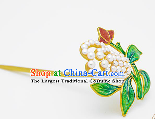 China Traditional Cloisonne Hair Stick Handmade Palace Hair Jewelry Ancient Ming Dynasty Hairpin