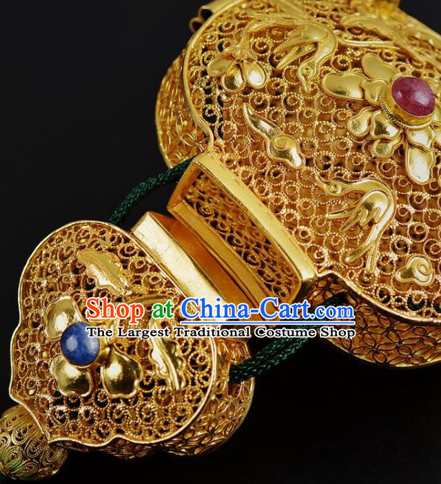 Chinese Traditional Hanfu Waist Accessories Ancient Swordsman Golden Gourd Sachet Pendant