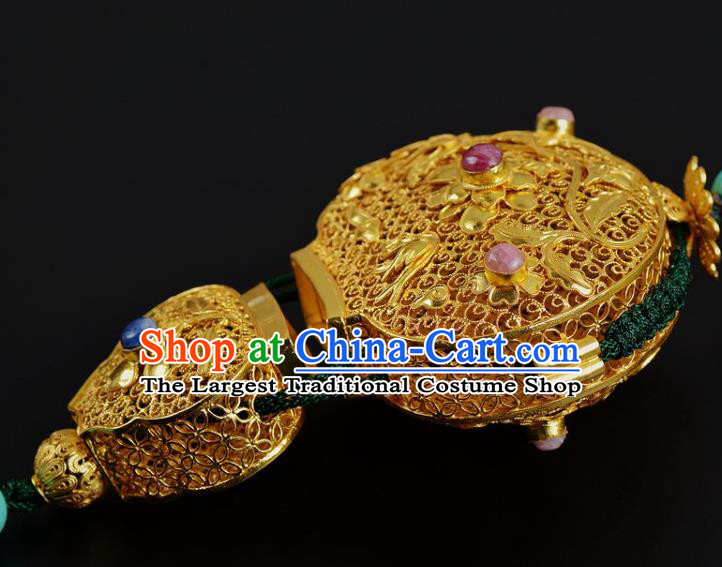 Chinese Traditional Hanfu Waist Accessories Ancient Swordsman Golden Gourd Sachet Pendant