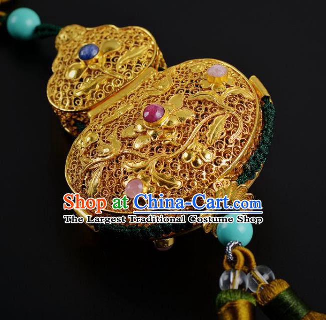Chinese Traditional Hanfu Waist Accessories Ancient Swordsman Golden Gourd Sachet Pendant