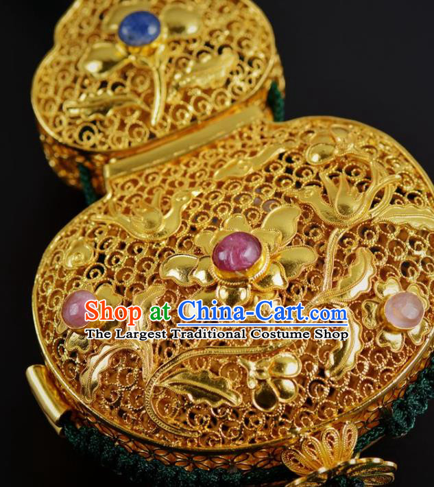 Chinese Traditional Hanfu Waist Accessories Ancient Swordsman Golden Gourd Sachet Pendant