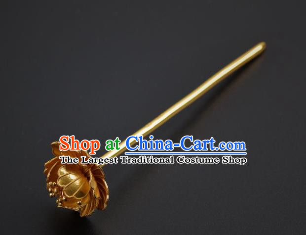 China Ancient Princess Hairpin Handmade Hair Jewelry Traditional Ming Dynasty Golden Peony Hair Stick