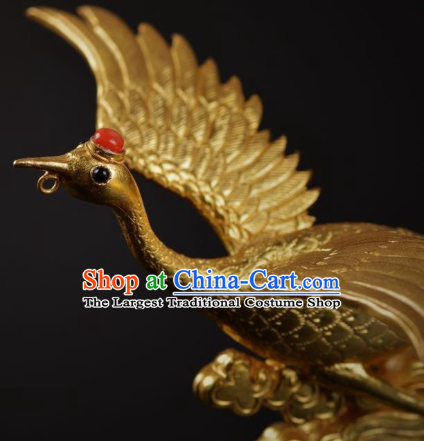 China Ancient Empress Golden Crane Hair Stick Traditional Ming Dynasty Palace Hairpin Handmade Hair Jewelry