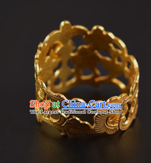 Handmade Chinese Ancient Court Queen Golden Ring Jewelry Traditional Ming Dynasty Pearl Ring Accessories
