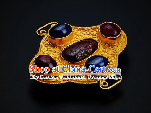 Handmade Chinese Traditional Qing Dynasty Court Golden Necklace Accessories Ancient Empress Gems Jewelry Pendant