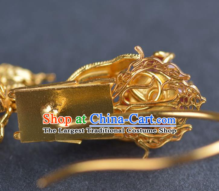 Handmade Chinese Traditional Ming Dynasty Wedding Ear Accessories Ancient Empress Golden Phoenix Earrings Jewelry