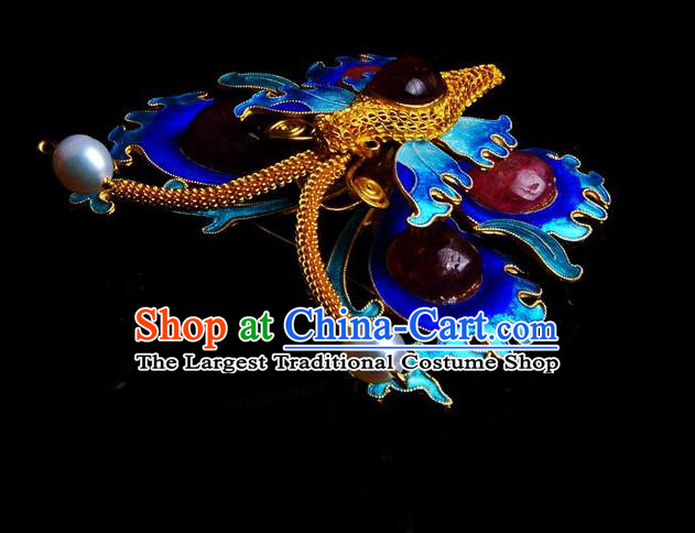 Handmade Chinese Traditional Qing Dynasty Cloisonne Butterfly Breastpin Accessories Ancient Empress Ruby Brooch Jewelry