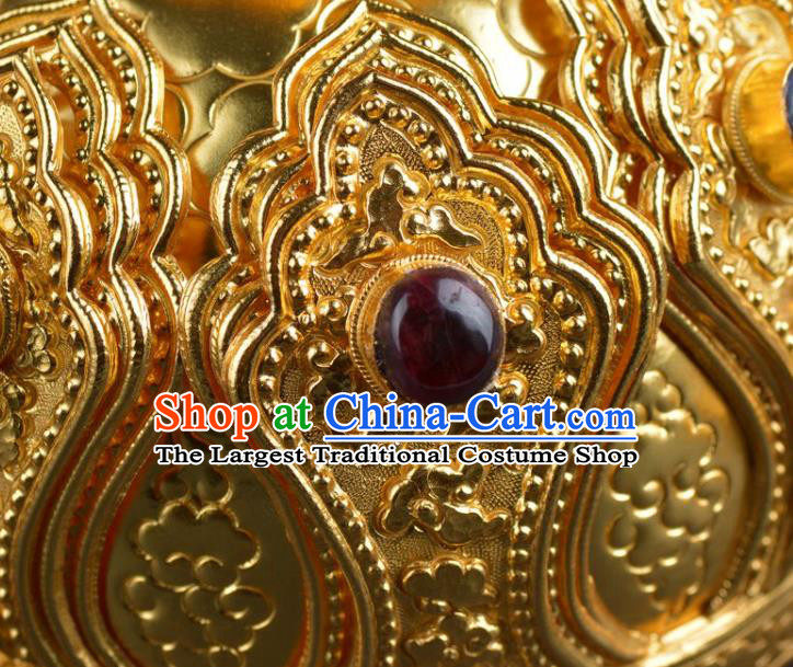 Chinese Ancient Tang Dynasty Taoist Golden Lotus Hairdo Crown Hairpin Traditional Hanfu Hair Accessories