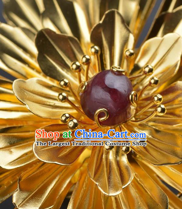 Traditional China Ancient Empress Hair Stick Handmade Palace Hair Ornament Qing Dynasty Court Golden Peony Hairpin