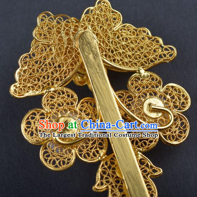 Traditional China Ming Dynasty Filigree Plum Blossom Hair Stick Handmade Palace Hair Ornament Ancient Empress Pearls Butterfly Hairpin