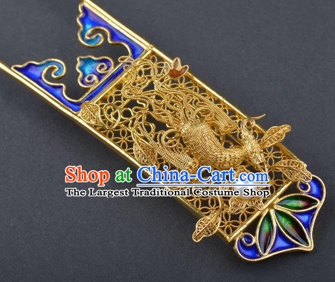 Traditional China Qing Dynasty Blueing Hair Stick Handmade Palace Hair Ornament Ancient Empress Filigree Phoenix Hairpin