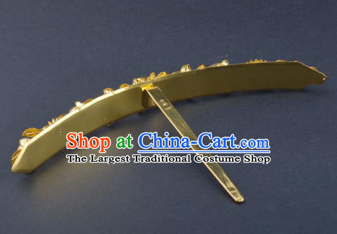 Traditional China Ming Dynasty Palace Hairpin Ancient Empress Golden Hair Crown Handmade Gems Hair Ornament