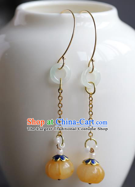 Handmade Chinese Traditional Qing Dynasty Court Ear Accessories Ancient Empress Jade Earrings