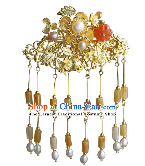 Chinese Traditional Wedding Hanfu Ceregat Tassel Hairpin Hair Accessories Ancient Bride Golden Hair Comb