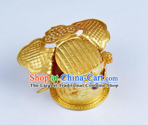 Chinese Ancient Ming Dynasty Emperor Golden Hairdo Crown Traditional Hanfu Hair Accessories Hairpin