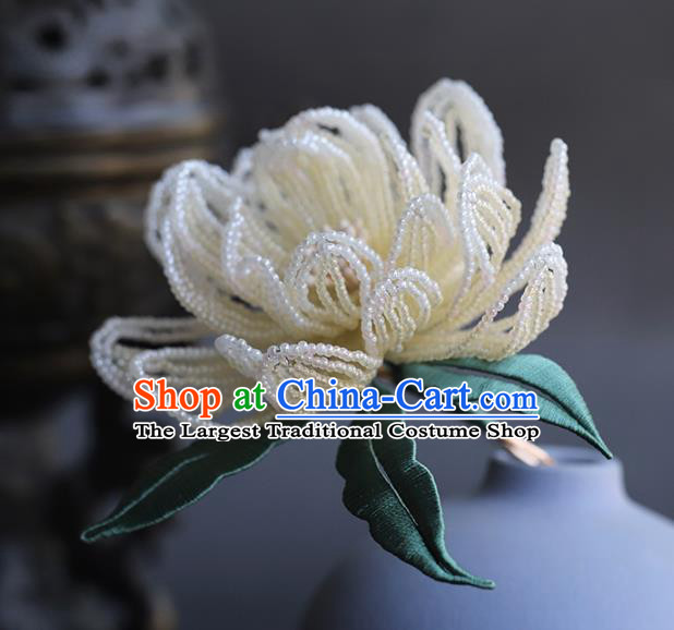 Chinese Ancient Bride Hair Stick Hanfu White Beads Peony Hairpin Traditional Wedding Hair Accessories