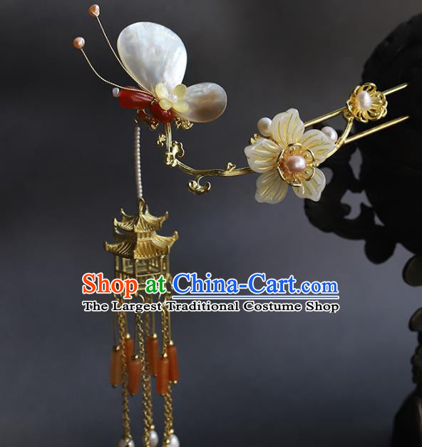 Chinese Ancient Princess Pearls Tassel Hair Stick Traditional Hanfu