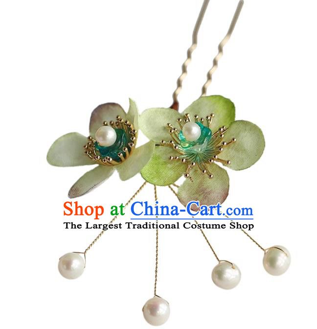 Chinese Traditional Hanfu Green Plum Blossom Hairpin Wedding Hair Accessories Ancient Bride Flower Hair Stick