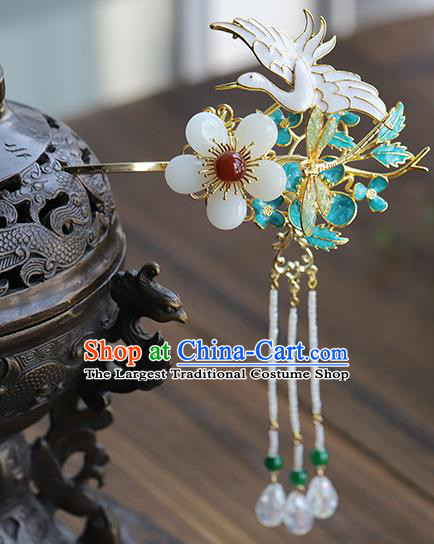 Traditional China Ancient Bride Crane Hairpins Wedding Hair Ornament Handmade Plum Hair Comb Full Set