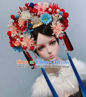 Handmade Chinese Silk Flowers Phoenix Coronet Traditional Wedding Hair Accessories Ancient Empress Headwear