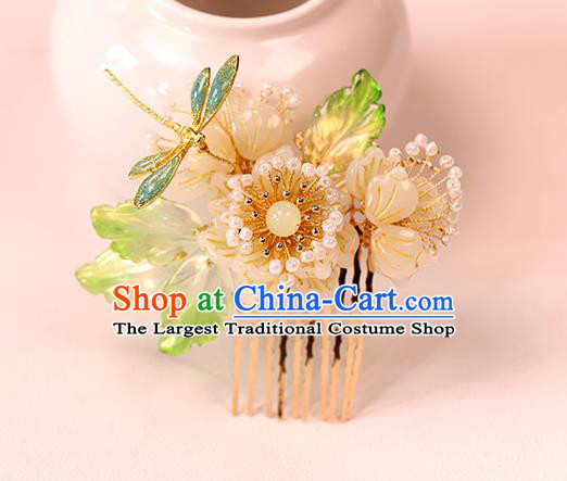 Chinese Traditional Hanfu Dragonfly Flower Hair Comb Wedding Hair Accessories Ancient Bride Hairpin