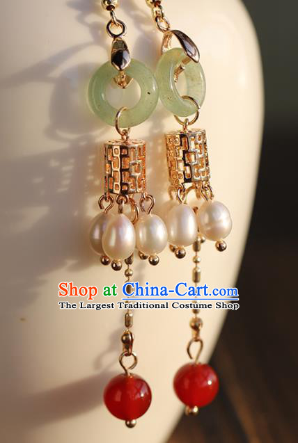 Handmade Chinese Ancient Bride Aventurine Earrings Jewelry Traditional Wedding Golden Ear Accessories