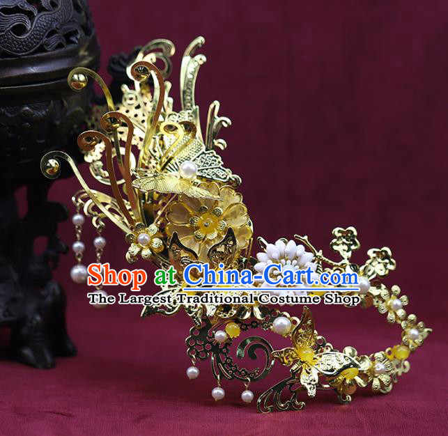 China Ancient Female Swordsman Golden Face Mask Traditional Drama Accessories