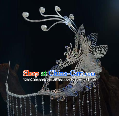 China Ancient Female Swordsman Argent Tassel Face Mask Traditional Drama Accessories