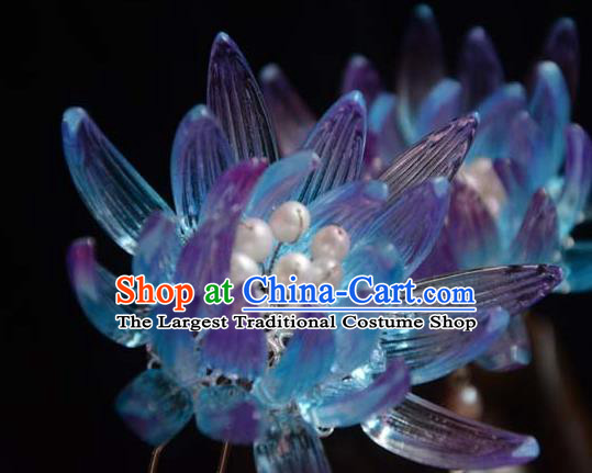 Chinese Ancient Empress Blue Epiphyllum Hairpin Traditional Hair Accessories Hanfu Hair Stick
