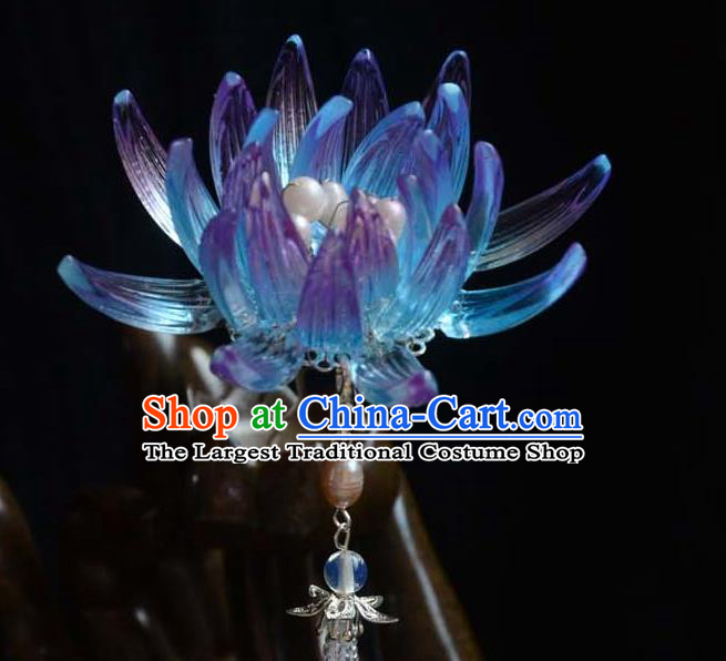 Chinese Ancient Empress Blue Epiphyllum Hairpin Traditional Hair Accessories Hanfu Hair Stick