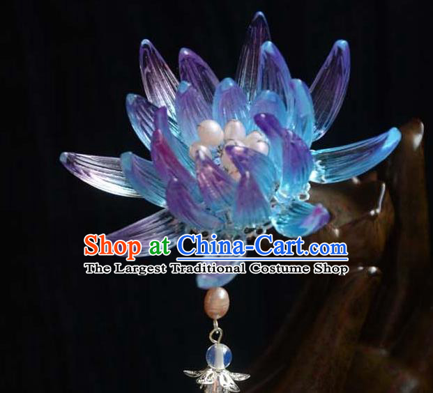 Chinese Ancient Empress Blue Epiphyllum Hairpin Traditional Hair Accessories Hanfu Hair Stick