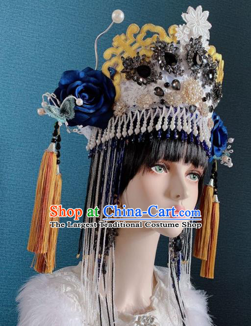 Handmade Chinese Bride Argent Phoenix Coronet Traditional Wedding Hair Accessories Stage Performance Headdress