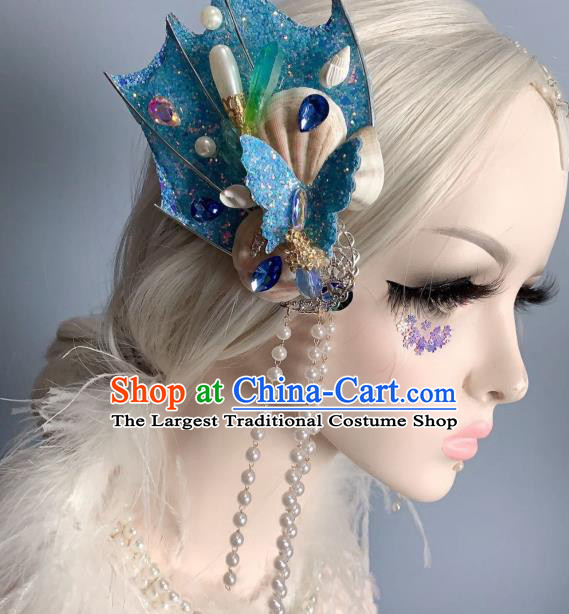 Top Mermaid Princess Hair Accessories Stage Show Hair Ornament Handmade Halloween Cosplay Fairy Blue Butterfly Hair Sticks