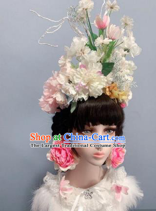 Top White Flowers Chaplet Handmade Royal Crown Stage Show Headwear Wedding Princess Hair Accessories