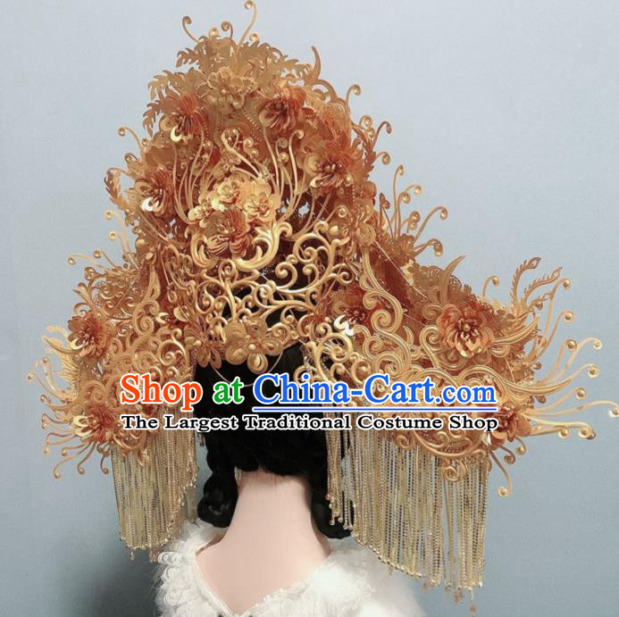 Handmade Chinese Traditional Wedding Hair Accessories Stage Performance Deluxe Phoenix Coronet