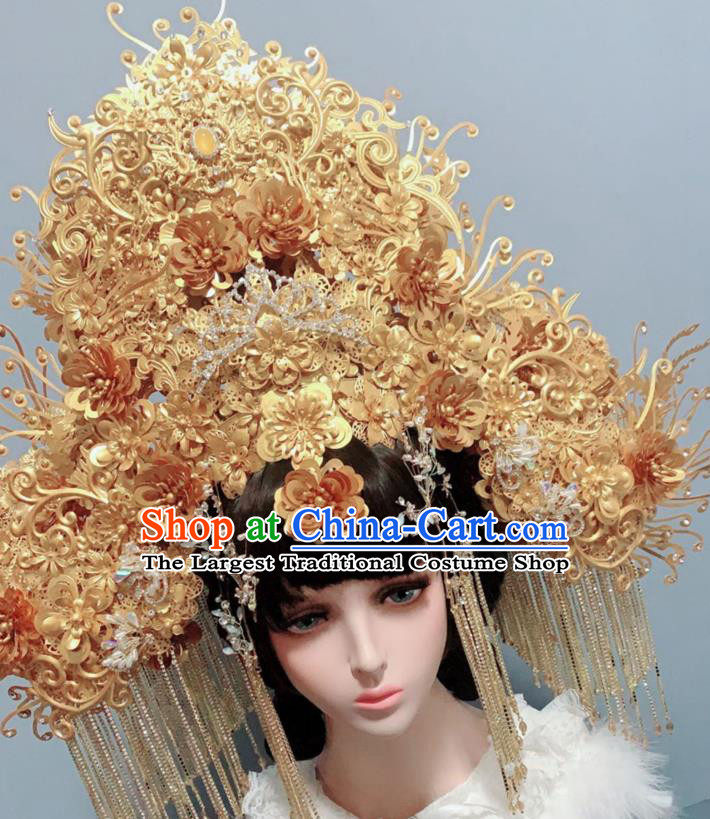 Handmade Chinese Traditional Wedding Hair Accessories Stage Performance Deluxe Phoenix Coronet