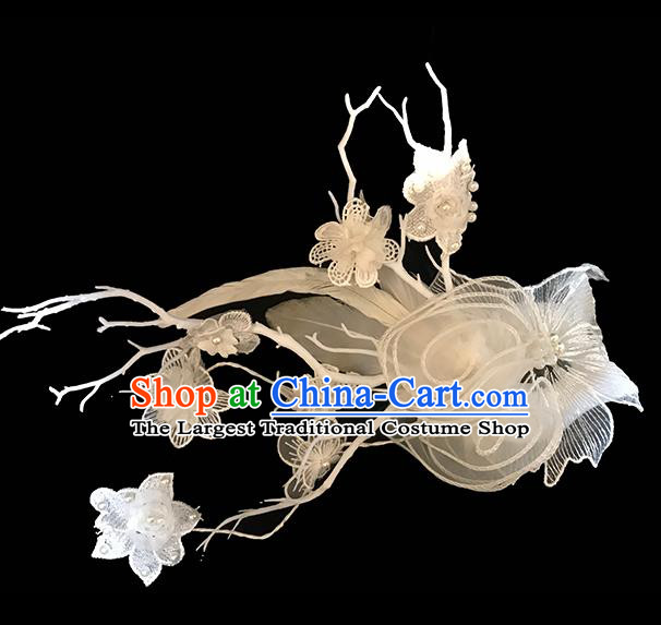 Top Cosplay Princess White Silk Flowers Mask Halloween Stage Performance Face Accessories Fancy Ball Decorations