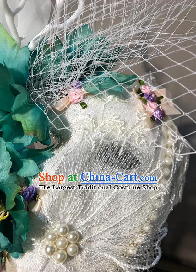 Top Cosplay Princess Green Silk Flowers Mask Fancy Ball Decorations Halloween Stage Performance Face Accessories