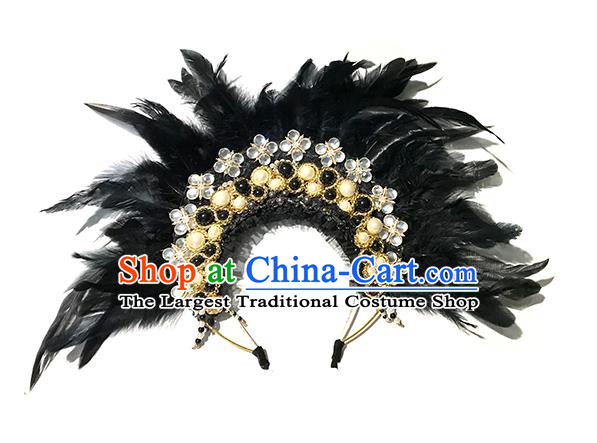 Handmade Stage Show Headdress Halloween Cosplay Hair Accessories Gothic Queen Black Feather Royal Crown
