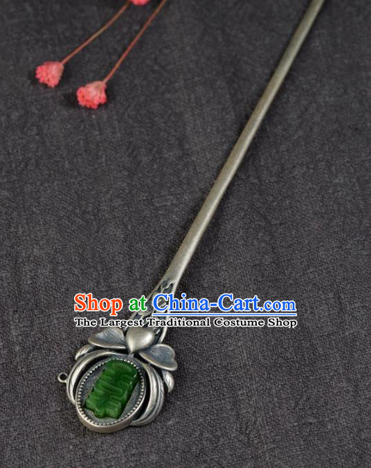 China Ancient Princess Hair Accessories Traditional National Jade Silver Hairpin