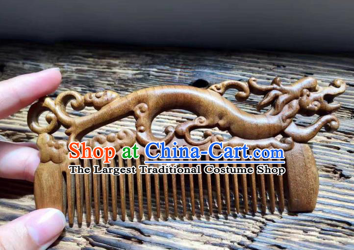 China Traditional National Carving Dragon Wood Hair Comb Handmade Hair Accessories Wedding Nanmu Hairpin