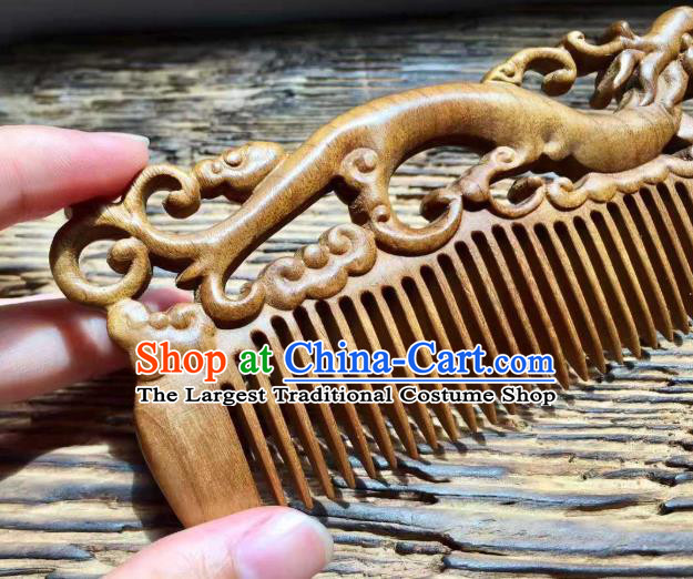 China Traditional National Carving Dragon Wood Hair Comb Handmade Hair Accessories Wedding Nanmu Hairpin