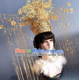 Handmade Chinese Traditional Wedding Hair Accessories Ancient Bride Deluxe Tassel Phoenix Coronet